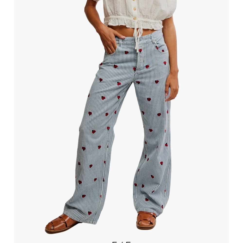 Free People Bugged Out Railroad Stripe Straight Leg Jeans